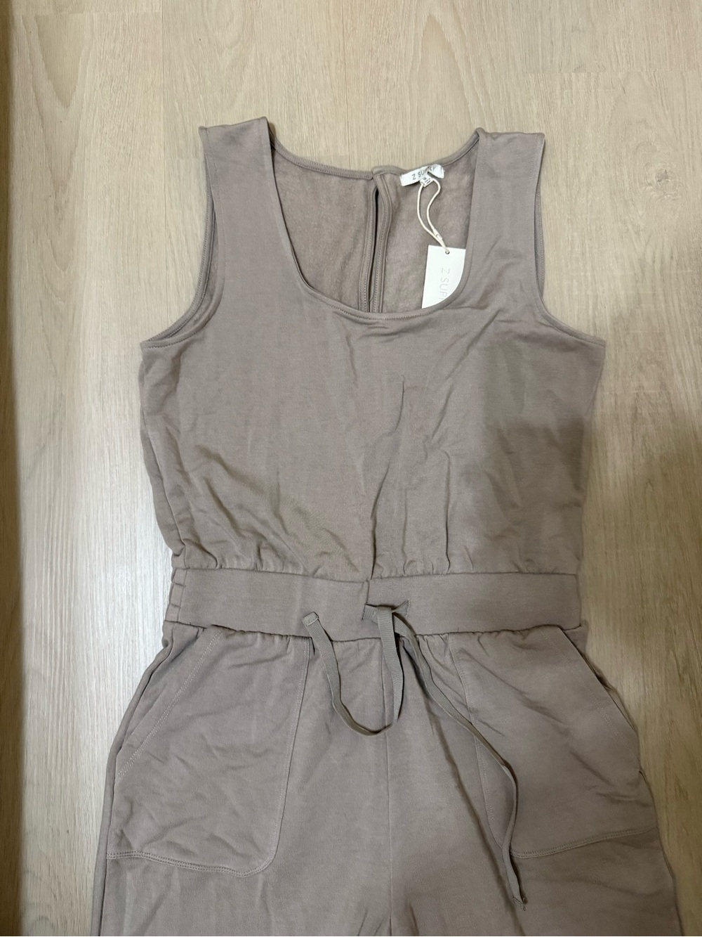 Z Supply Layover Jumpsuit Fleece Taupe Gray Modal Wide Leg Travel Athleisure - Picture 6 of 8